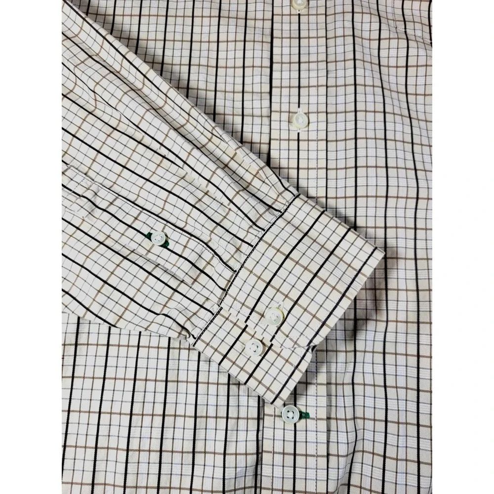 Tommy Hilfiger 80's 2 Ply Cotton Cream Plaid‎ Button Down Shirt Size XL Preppy